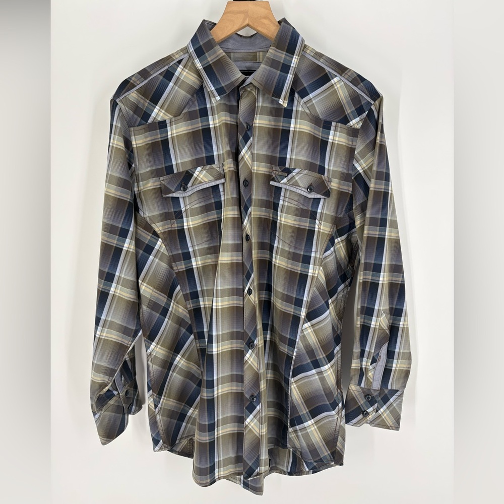 7 Diamonds Olive & Navy Plaid Button-Down Shirt